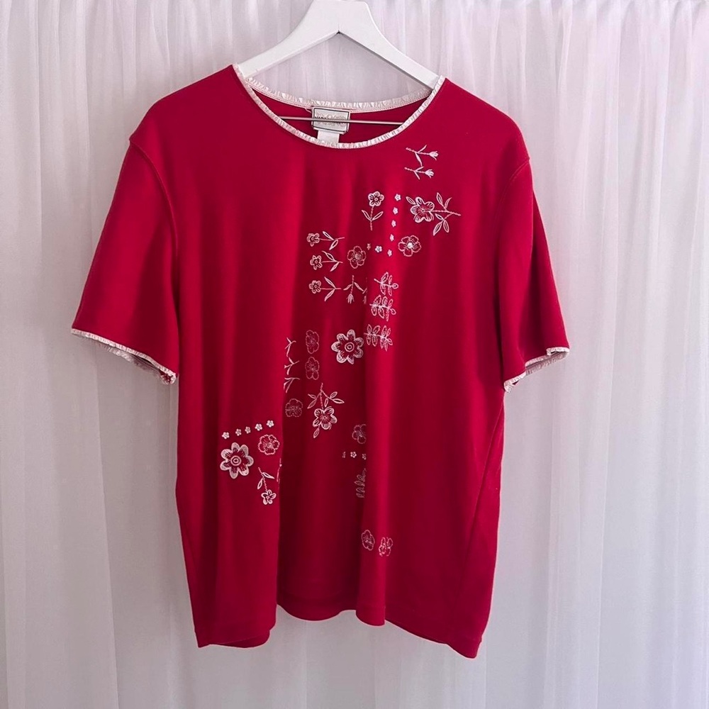 Napa Valley Red Floral Embroidered Women's Top